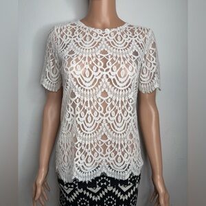 SHEIN women’s fashionable white lace short sleeve top